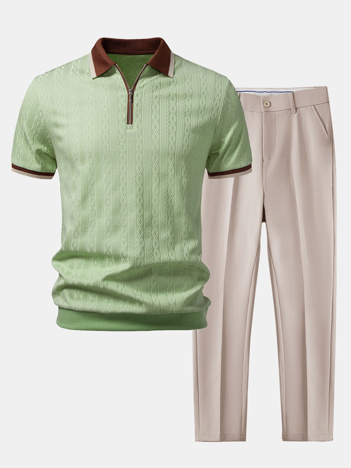 Men's Textured Zip Polo and Slim Trouser Set