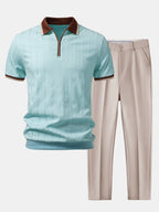 Men's Textured Zip Polo and Slim Trouser Set