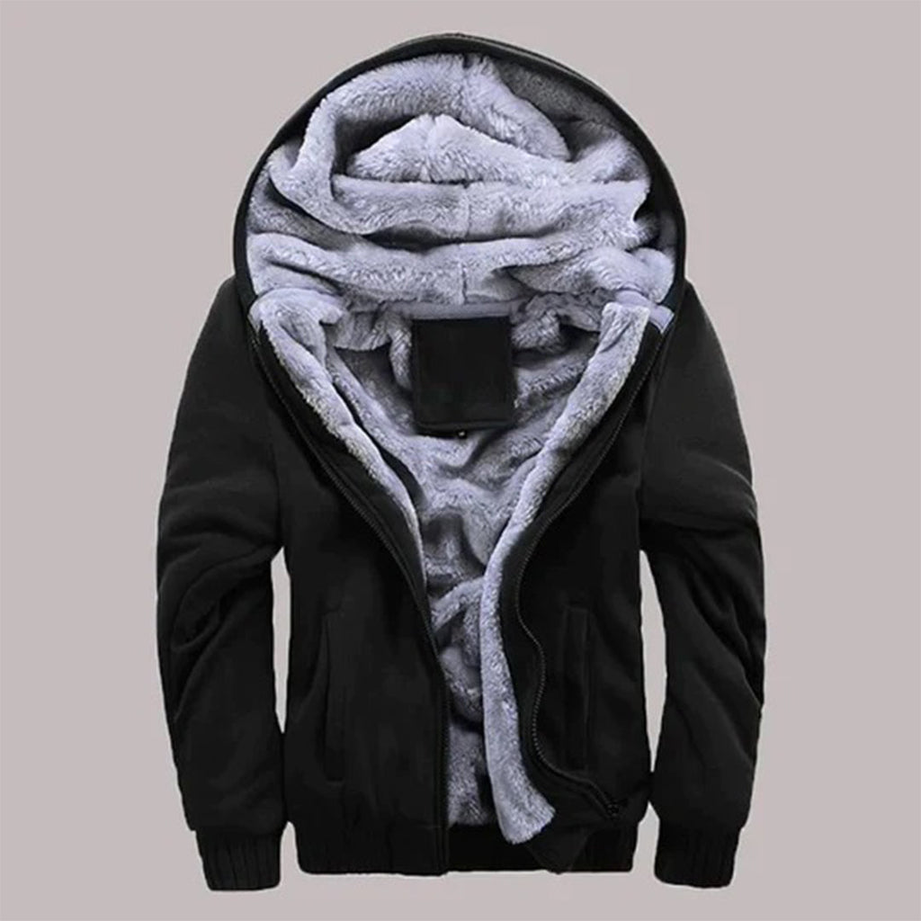 Men's Plush Fleece-Lined Hooded Winter Jacket