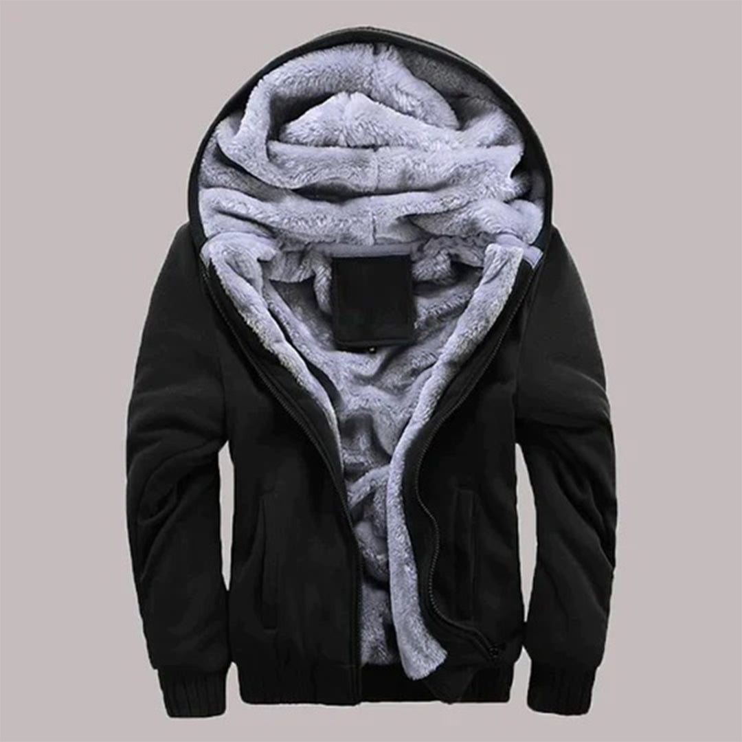 Men's Plush Fleece-Lined Hooded Winter Jacket