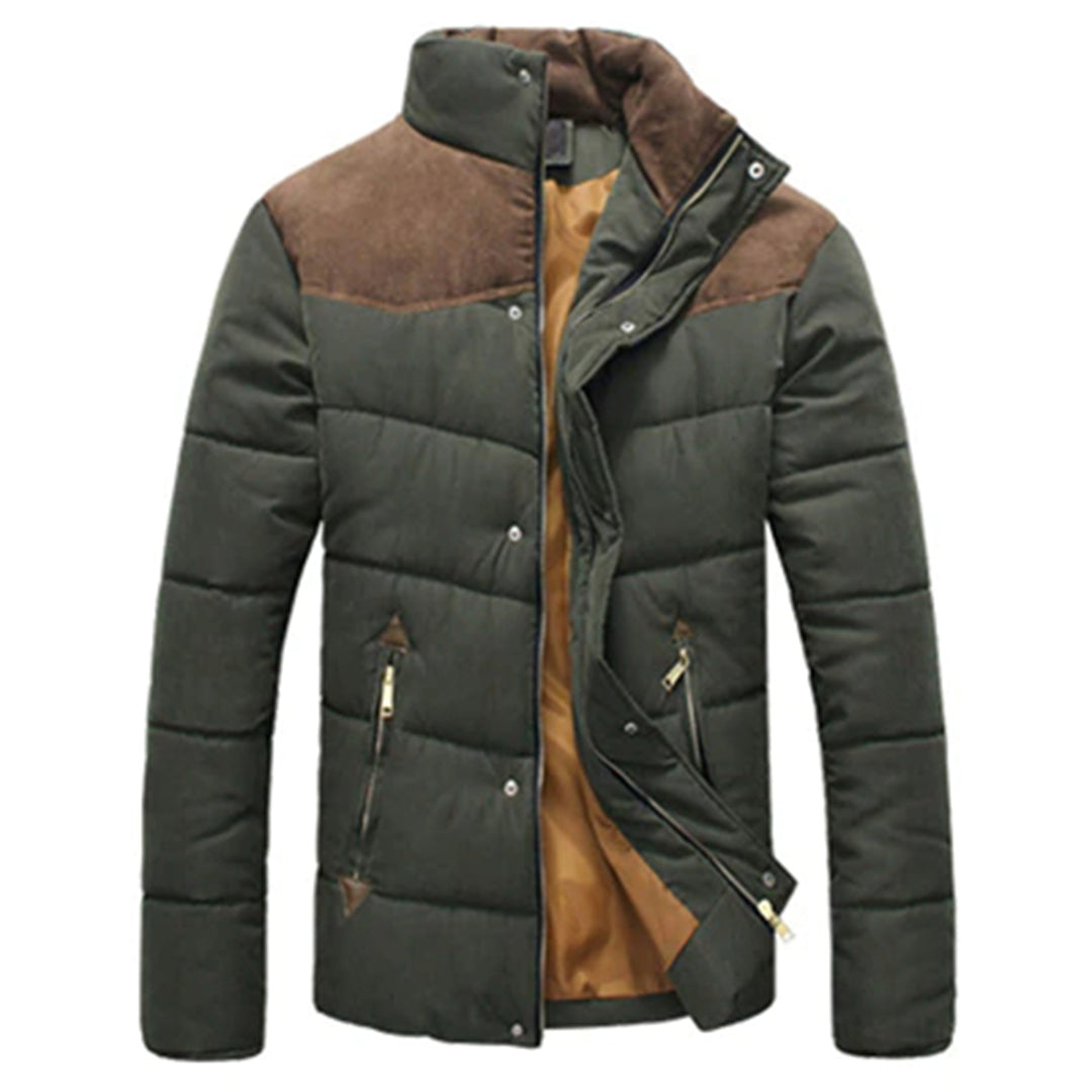 Men's Contrast-Panel Quilted Winter Jacket