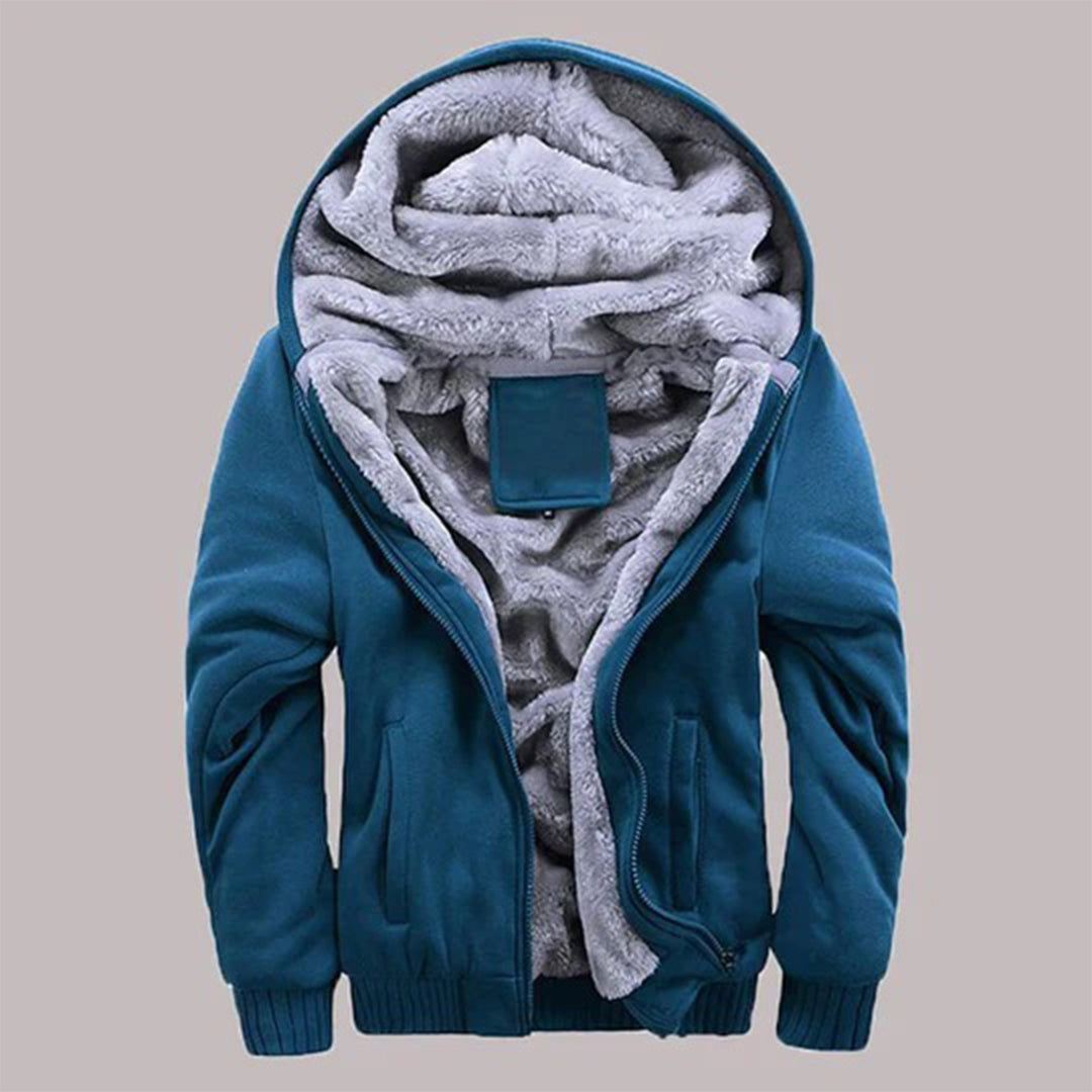 Men's Plush Fleece-Lined Hooded Winter Jacket