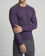 Men's Slim Fit Long Sleeve Athletic Top – Textured Crew Neck Stretch Shirt