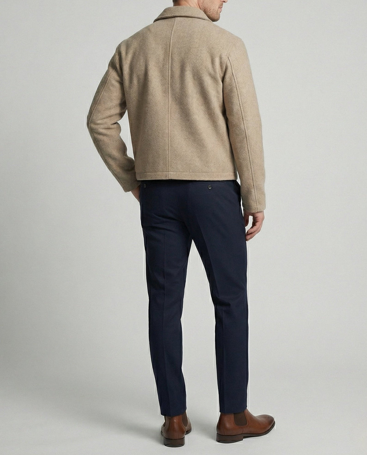 Men's Short Wool Blend Jacket – Button Front Collared Outerwear