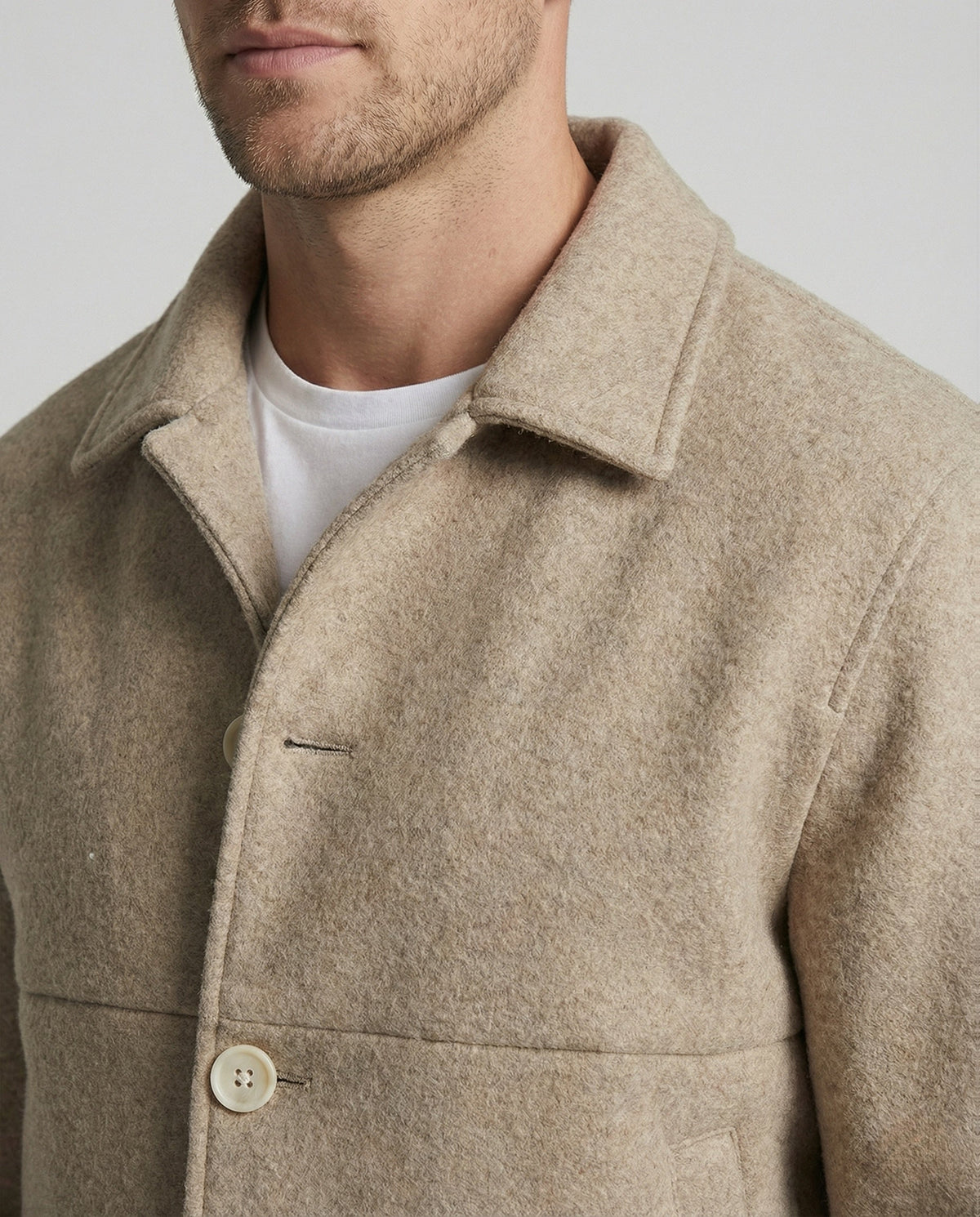 Men's Short Wool Blend Jacket – Button Front Collared Outerwear