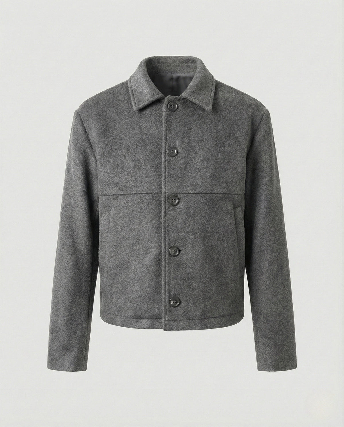 Men's Short Wool Blend Jacket – Button Front Collared Outerwear