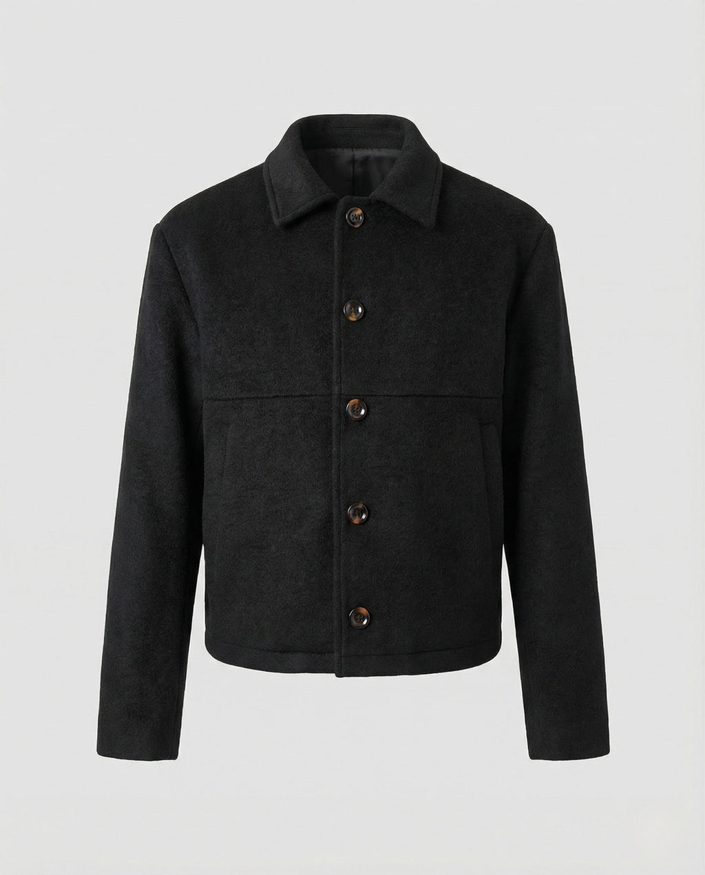 Men's Short Wool Blend Jacket – Button Front Collared Outerwear