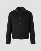 Men's Short Wool Blend Jacket – Button Front Collared Outerwear