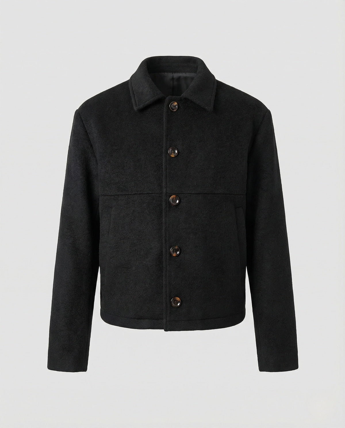 Men's Short Wool Blend Jacket – Button Front Collared Outerwear
