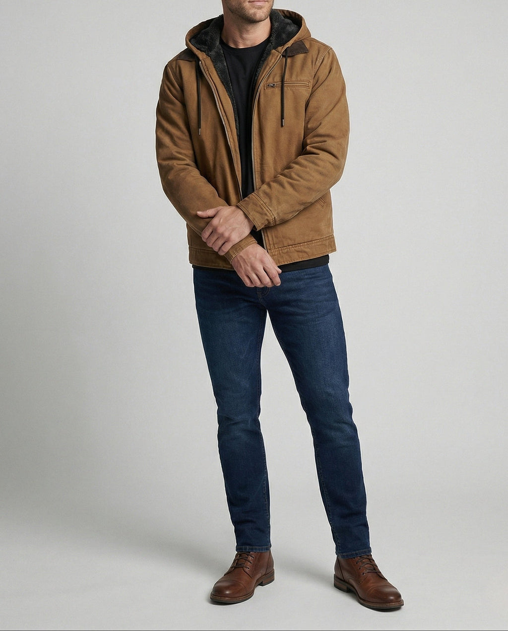 Men's Fleece-Lined Hooded Jacket with Zip Front