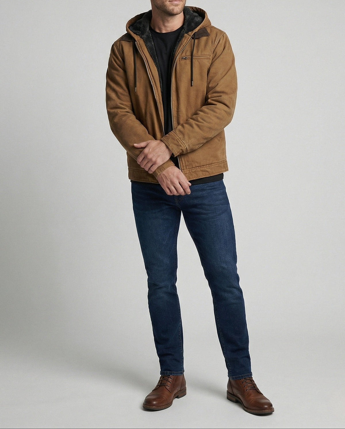 Men's Fleece-Lined Hooded Jacket with Zip Front