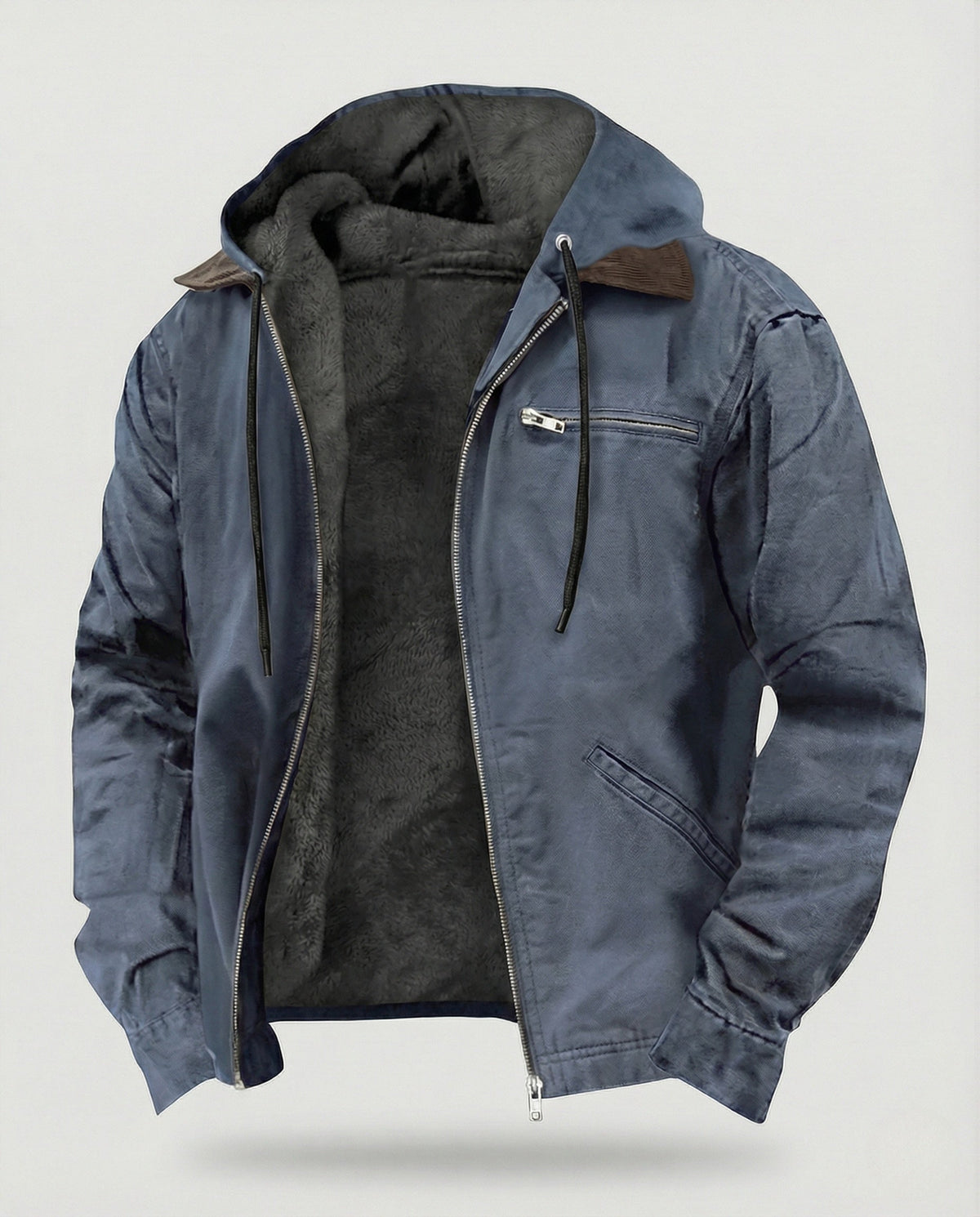 Men's Fleece-Lined Hooded Jacket with Zip Front