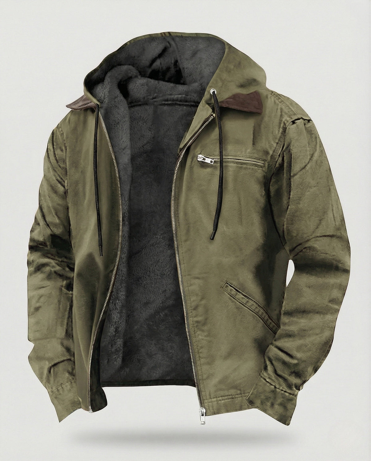Men's Fleece-Lined Hooded Jacket with Zip Front