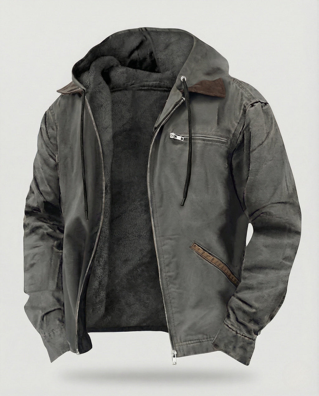 Men's Fleece-Lined Hooded Jacket with Zip Front