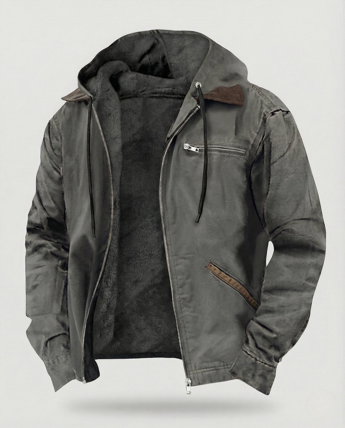 Men's Fleece-Lined Hooded Jacket with Zip Front