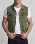 Men's Distressed Denim Waistcoat with Frayed Armholes