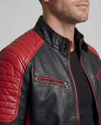 Men's Slim-Fit Leather-Look Biker Jacket with Quilted Panels