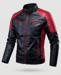 Men's Slim-Fit Leather-Look Biker Jacket with Quilted Panels
