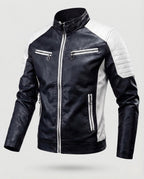 Men's Slim-Fit Leather-Look Biker Jacket with Quilted Panels