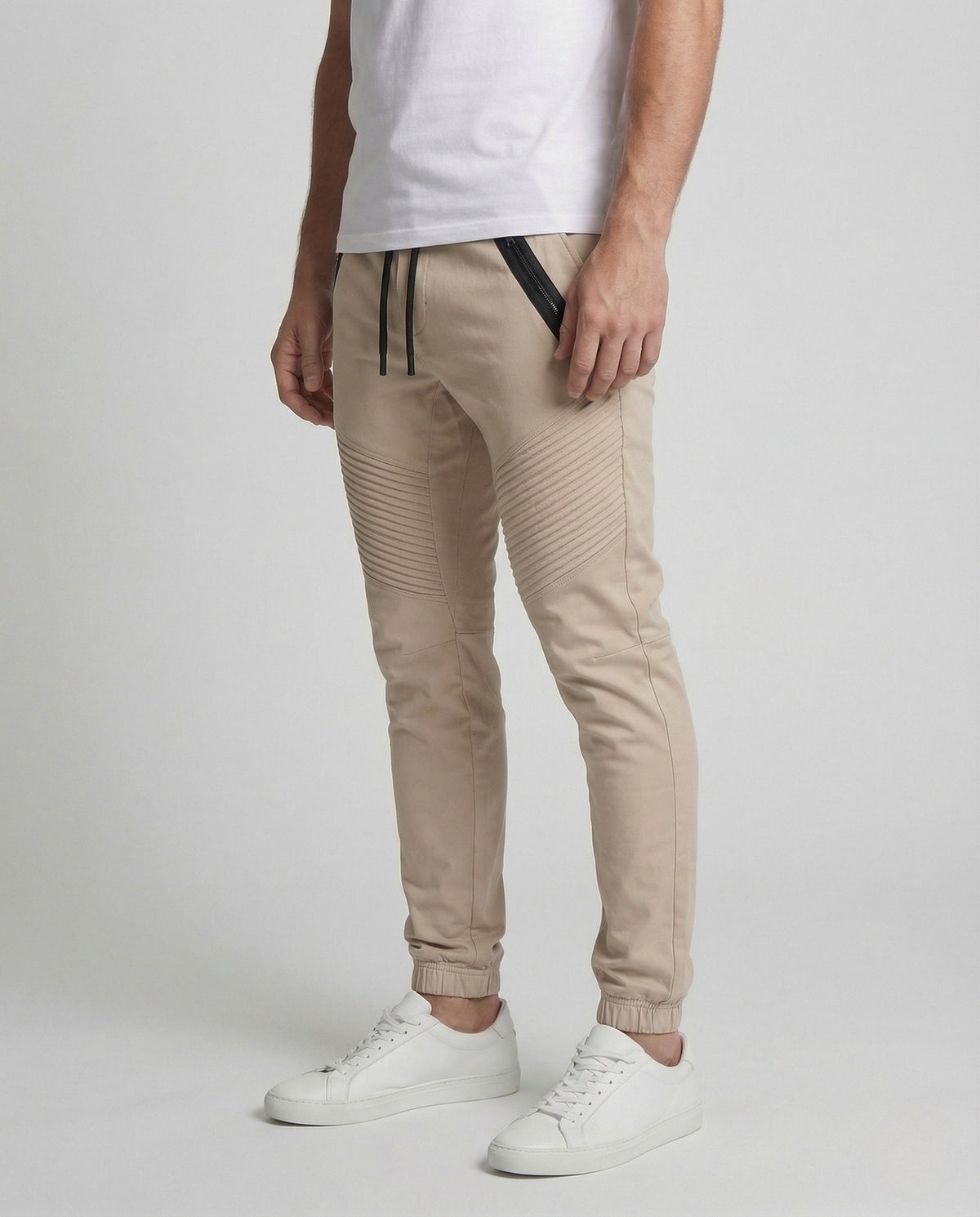 Men's Tapered Joggers with Zip Pockets and Biker Panels