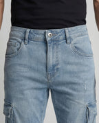 Men's Slim Fit Cargo Jeans with Flap Pockets and Frayed Hems