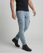 Men's Slim Fit Cargo Jeans with Flap Pockets and Frayed Hems