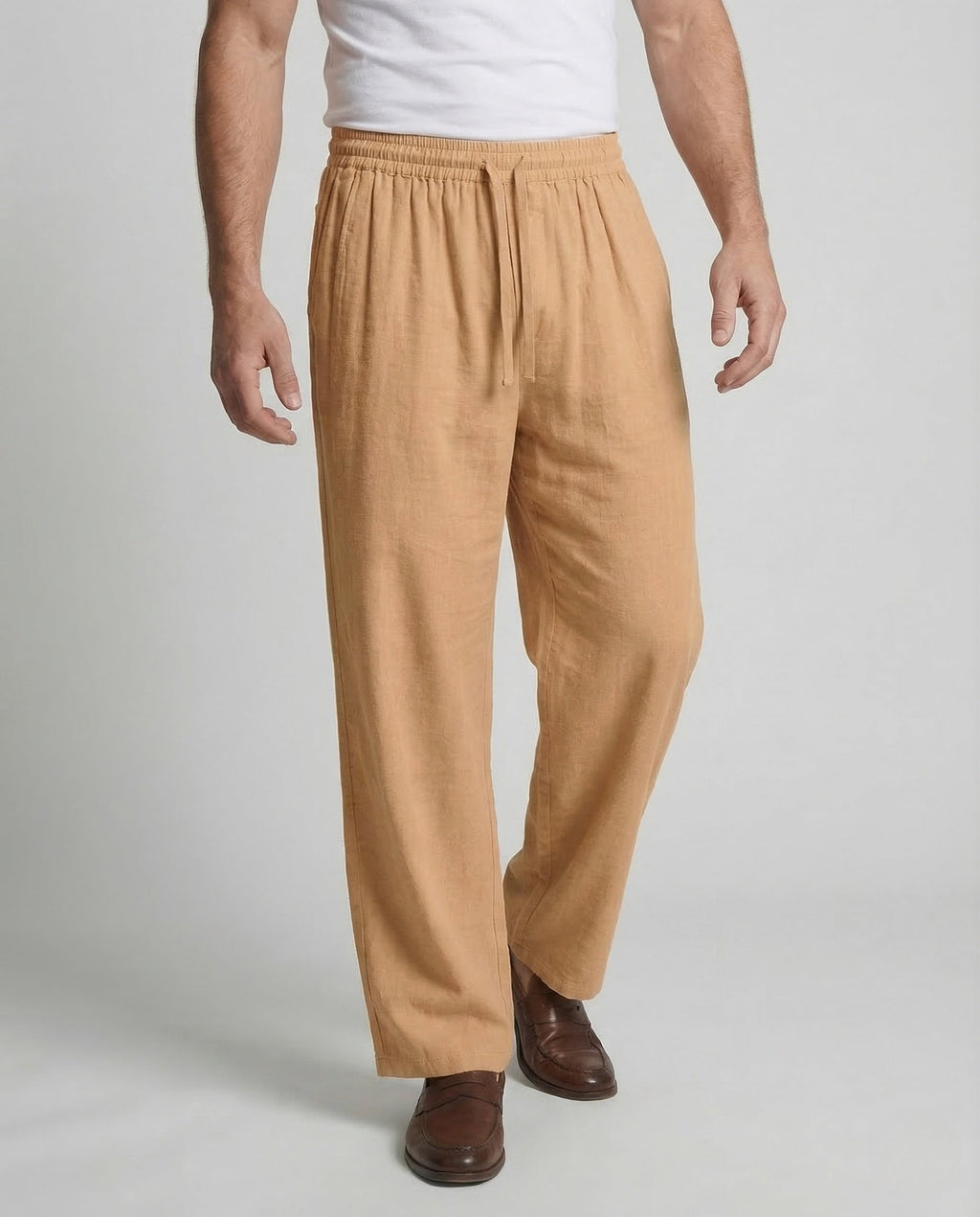 Men's Relaxed linen-look Blend Trousers with Drawstring Waist