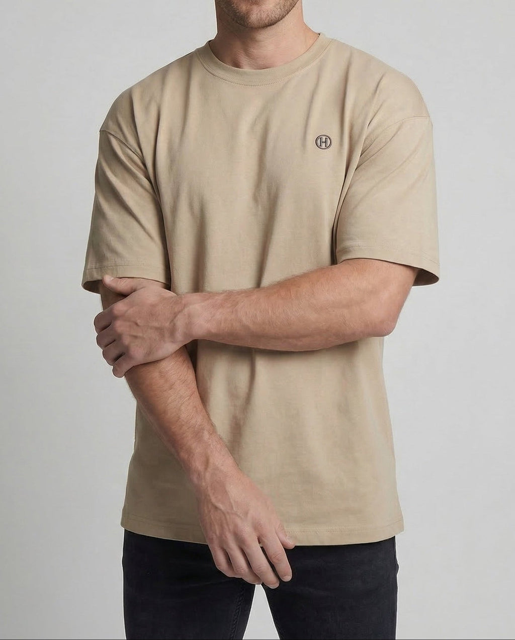 Men's Oversized Cotton Blend T-Shirt with Dropped Shoulders