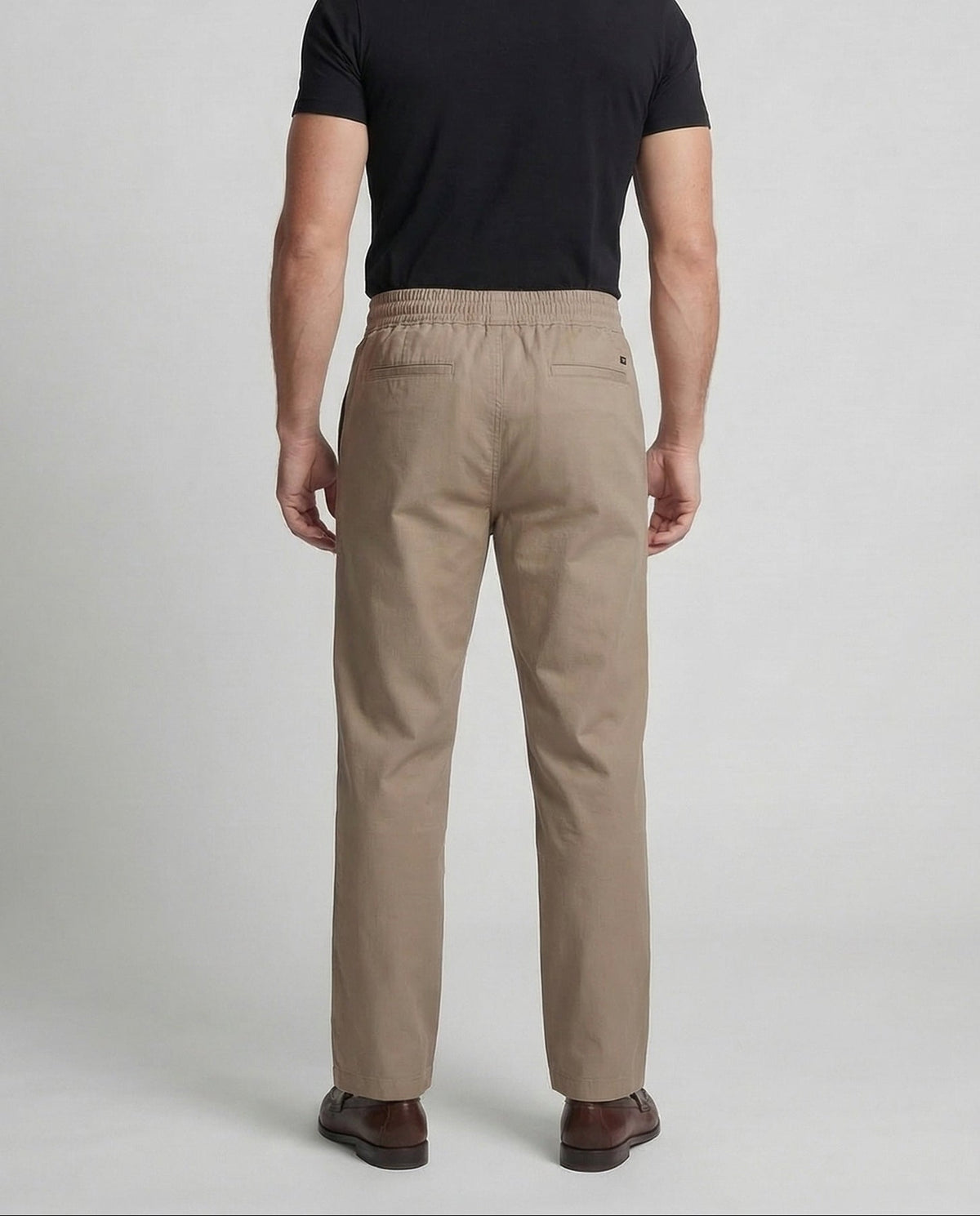 Men's Cotton Blend Drawstring Trousers with Front Pleats