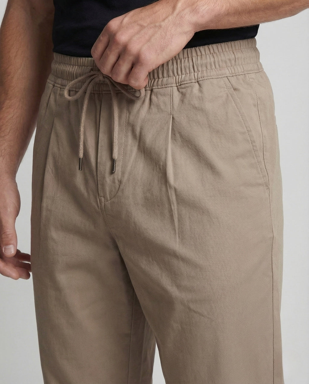 Men's Cotton Blend Drawstring Trousers with Front Pleats