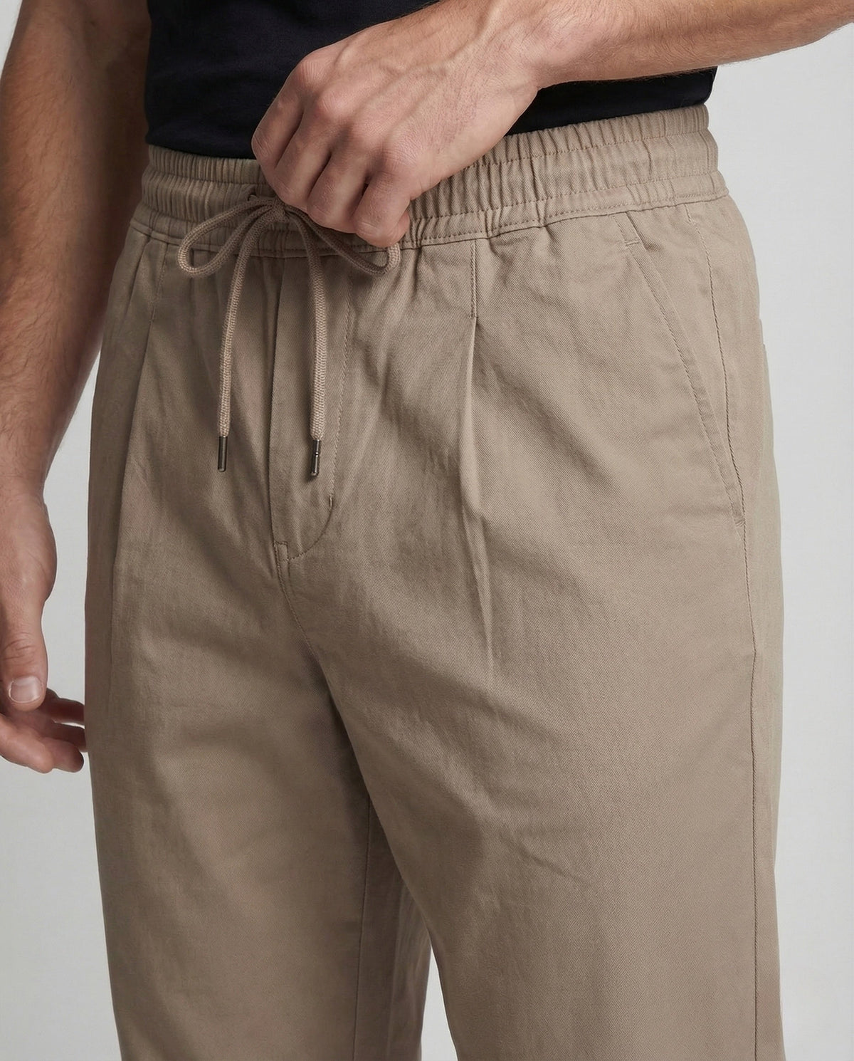 Men's Cotton Blend Drawstring Trousers with Front Pleats