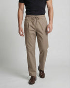 Men's Cotton Blend Drawstring Trousers with Front Pleats