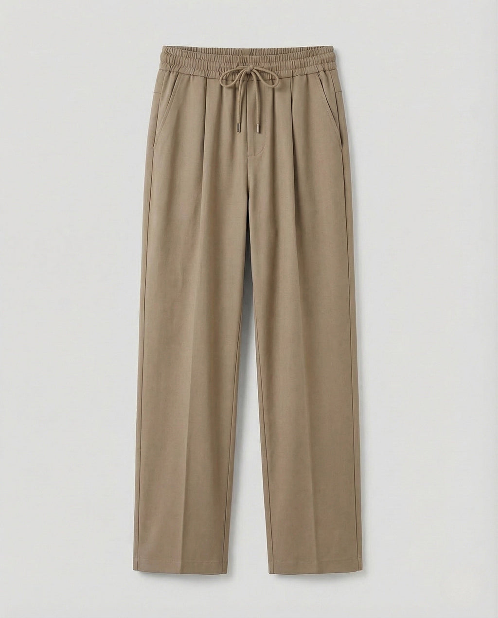 Men's Cotton Blend Drawstring Trousers with Front Pleats
