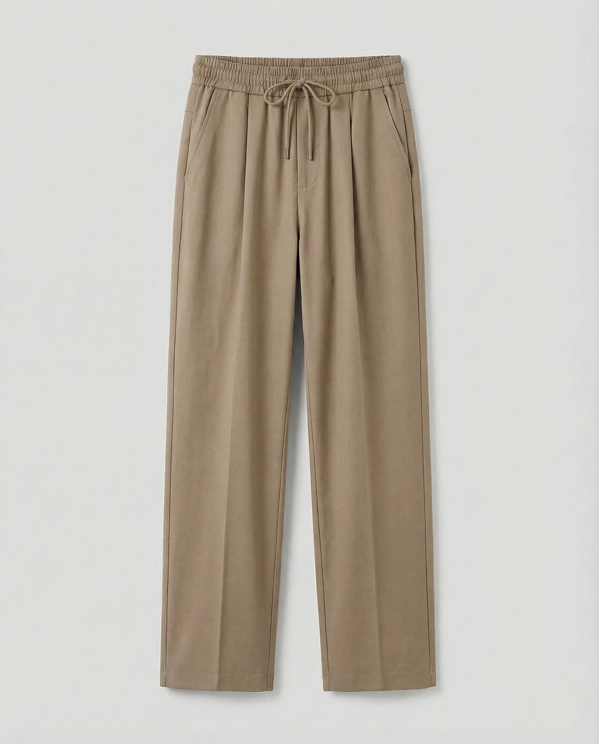 Men's Cotton Blend Drawstring Trousers with Front Pleats