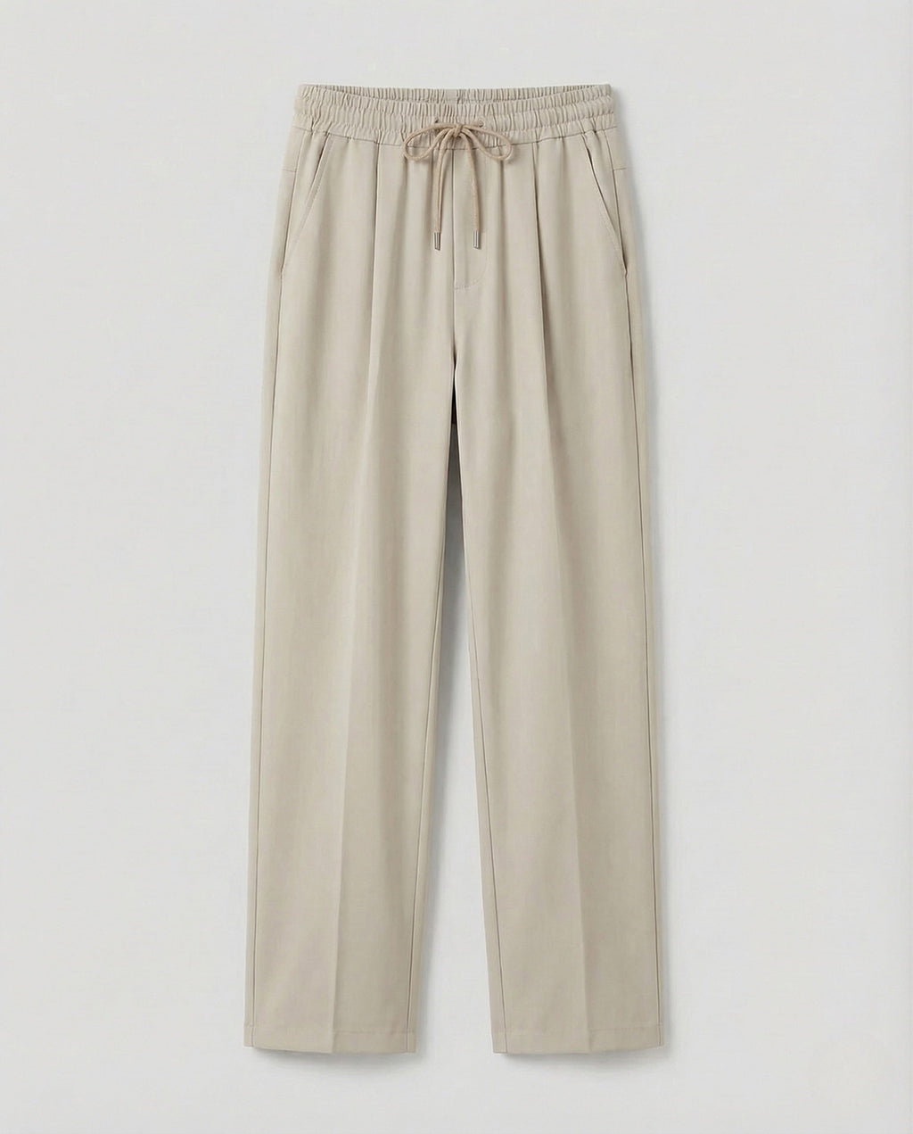 Men's Cotton Blend Drawstring Trousers with Front Pleats