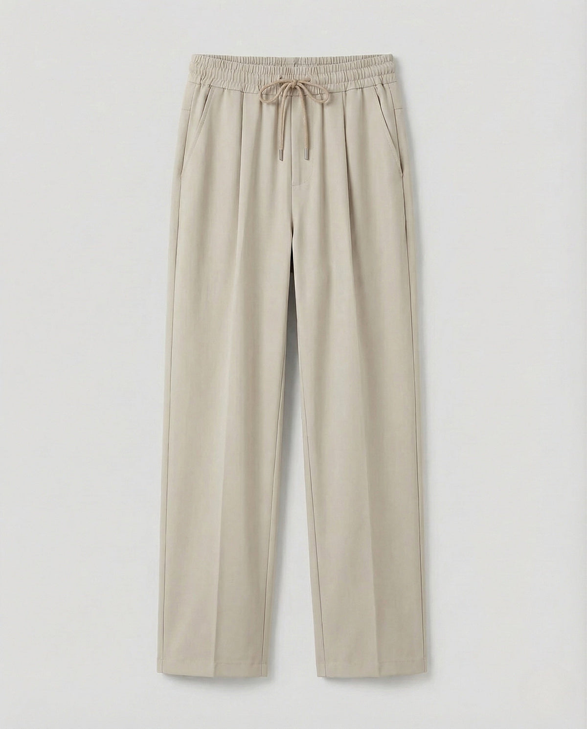 Men's Cotton Blend Drawstring Trousers with Front Pleats
