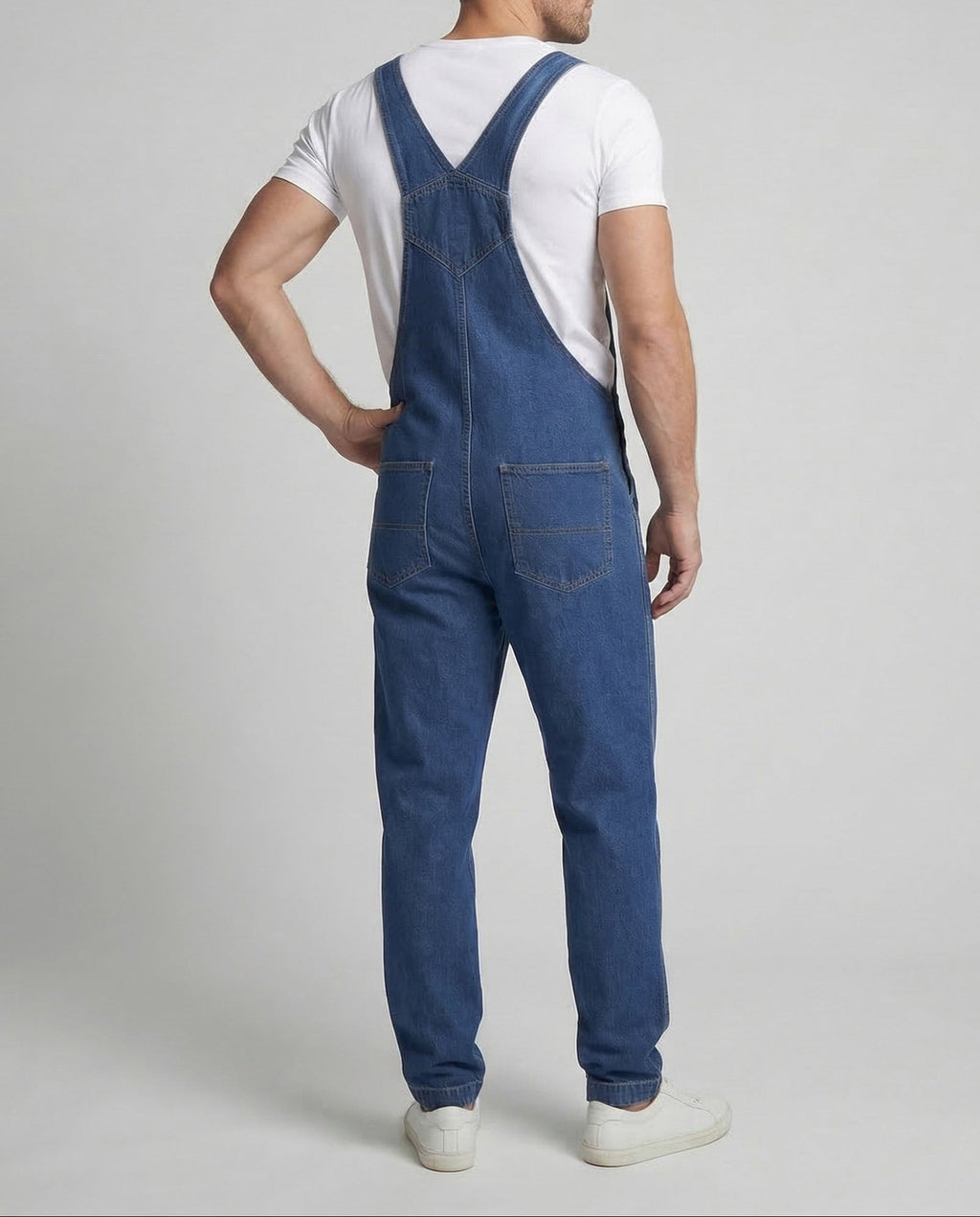 Men's Relaxed Denim Dungarees with Adjustable Straps and Bib Pocket
