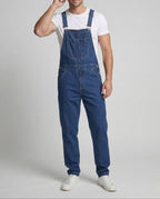 Men's Relaxed Denim Dungarees with Adjustable Straps and Bib Pocket