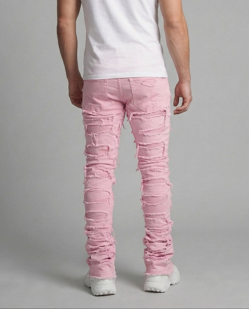 Men's Distressed Skinny Jeans with Frayed Detailing