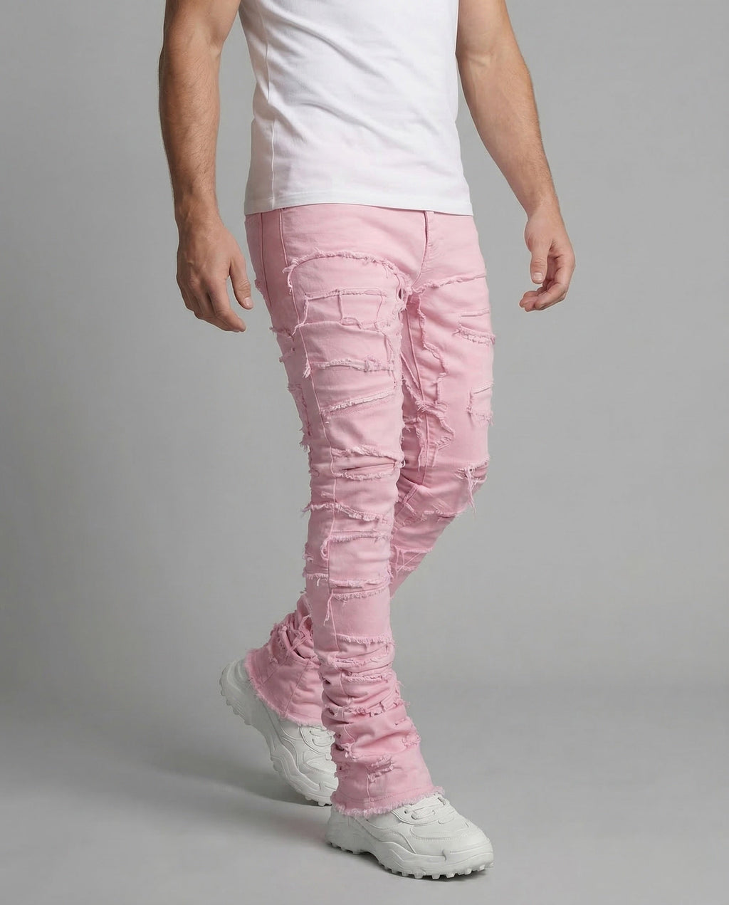 Men's Distressed Skinny Jeans with Frayed Detailing