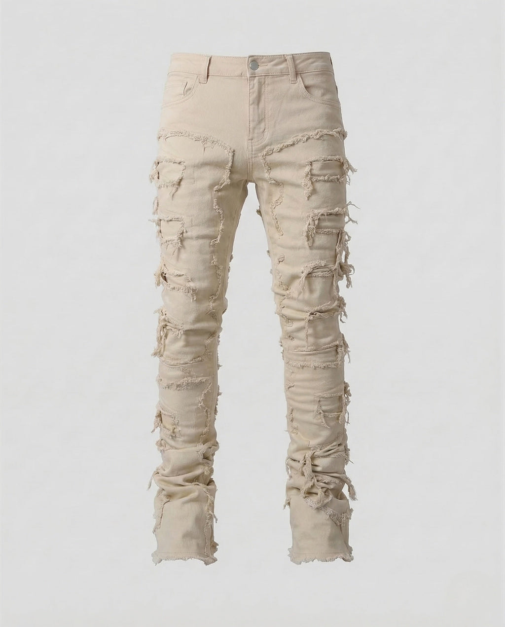 Men's Distressed Skinny Jeans with Frayed Detailing