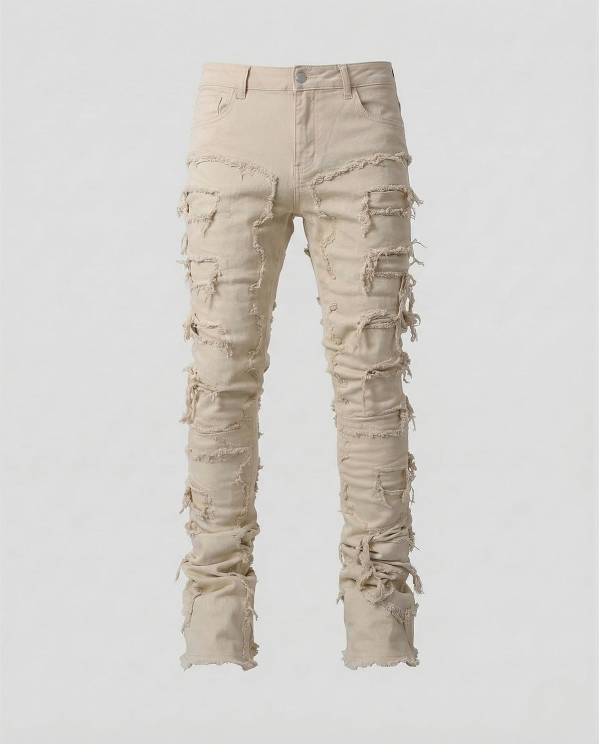 Men's Distressed Skinny Jeans with Frayed Detailing