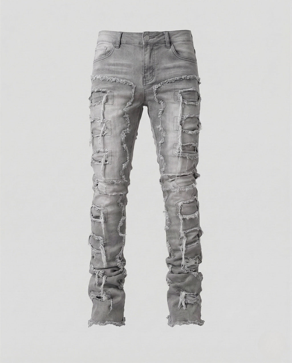 Men's Distressed Skinny Jeans with Frayed Detailing