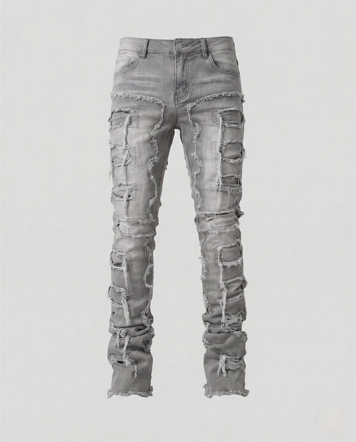 Men's Distressed Skinny Jeans with Frayed Detailing