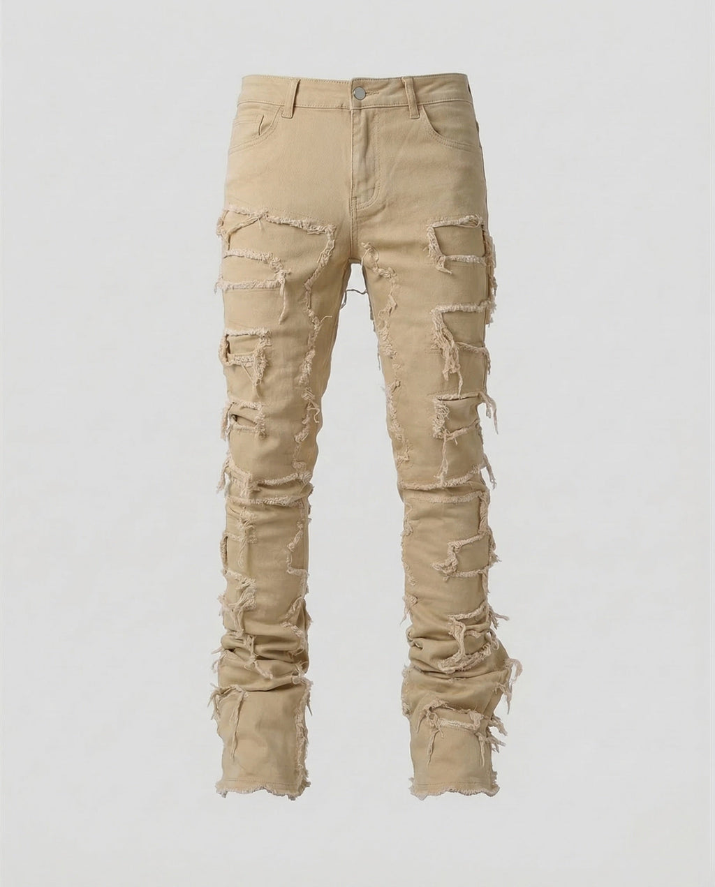 Men's Distressed Skinny Jeans with Frayed Detailing