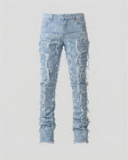 Men's Distressed Skinny Jeans with Frayed Detailing