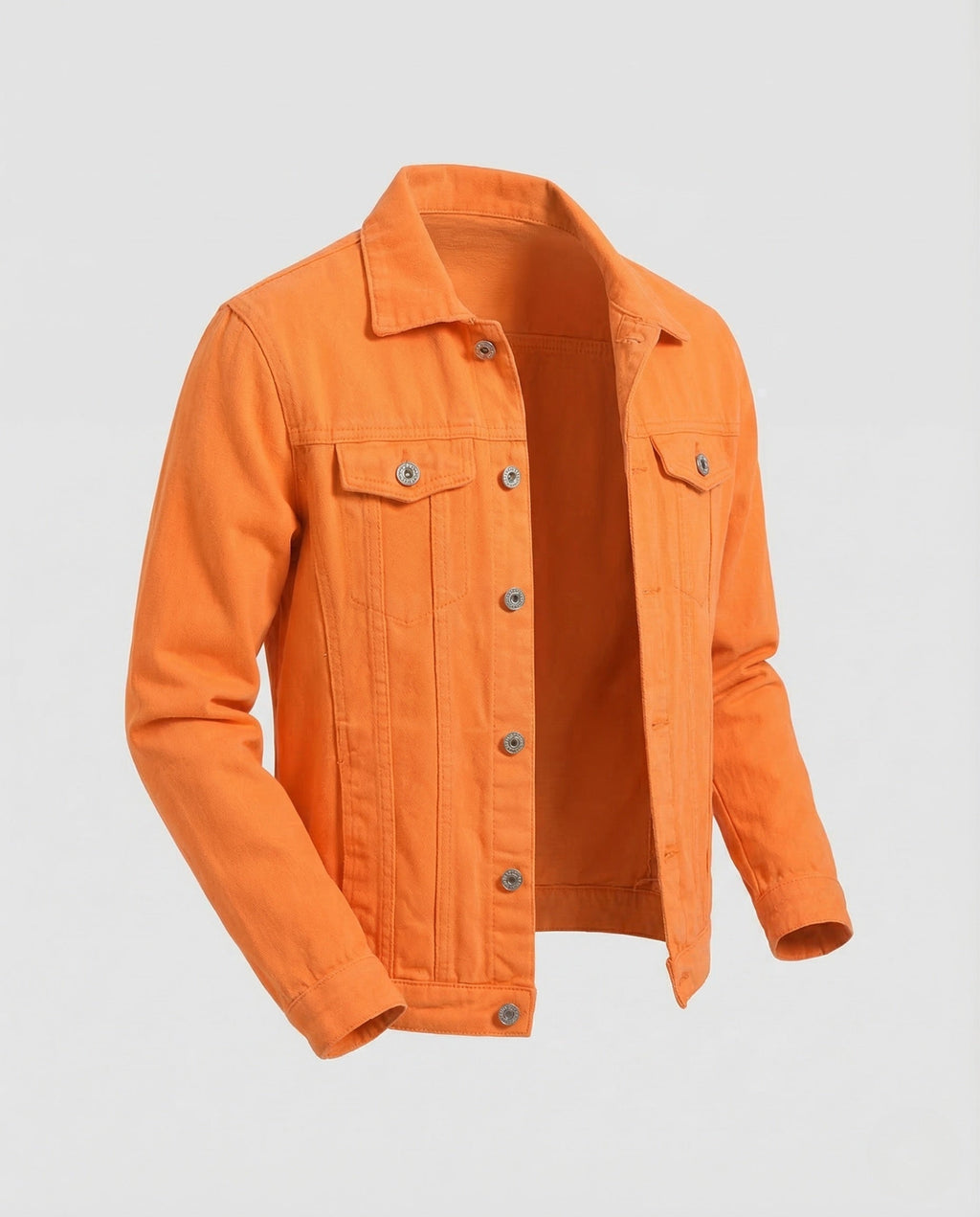 Men's Denim Trucker Jacket with Metal Buttons and Flap Pockets