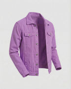 Men's Denim Trucker Jacket with Metal Buttons and Flap Pockets