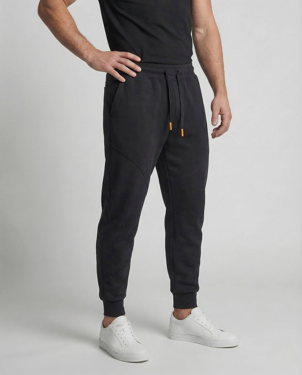 Men's Tapered Joggers with Curved Panel Seams and Drawstring Waist