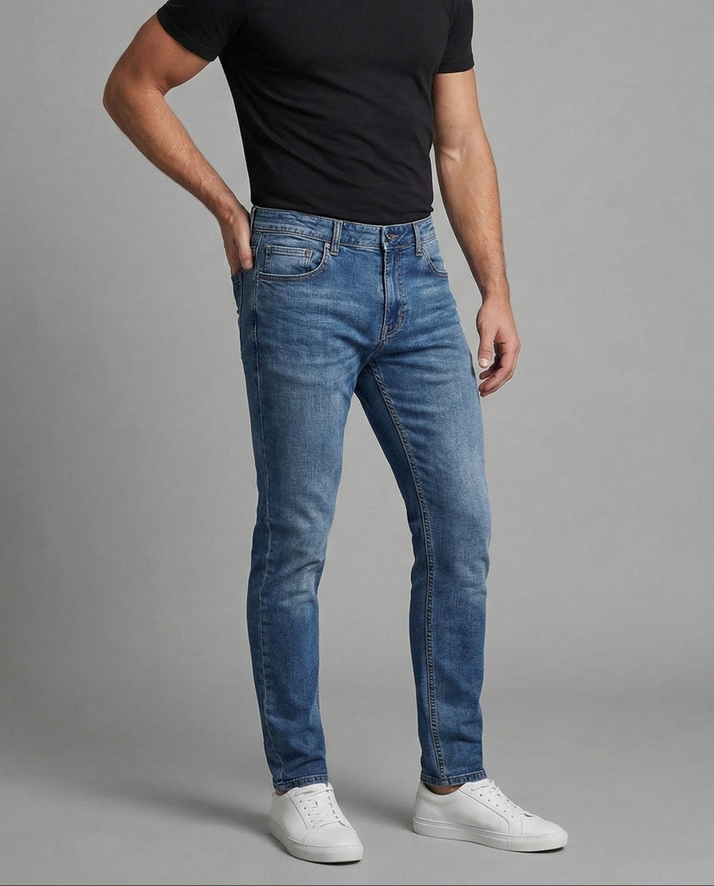 Men's Slim Fit Jeans with Classic Pockets and Belt Loops